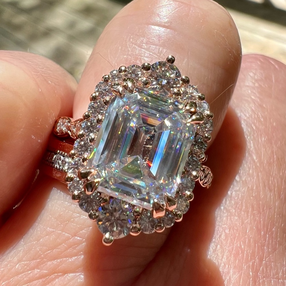 SOLD 4ct Light Grey Mois. Halo Ring 10k REDUCED